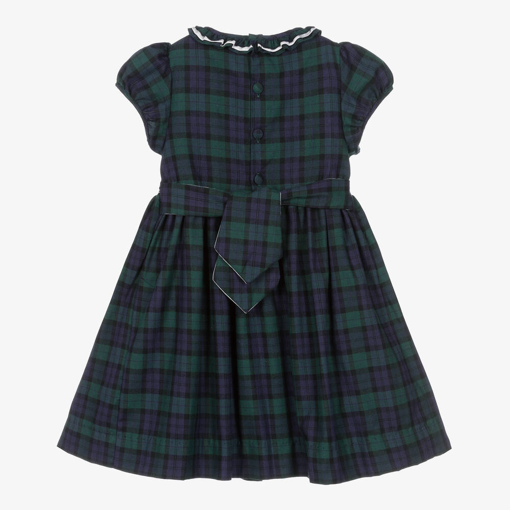 Kidiwi Girls Navy Blue Green Tartan Dress