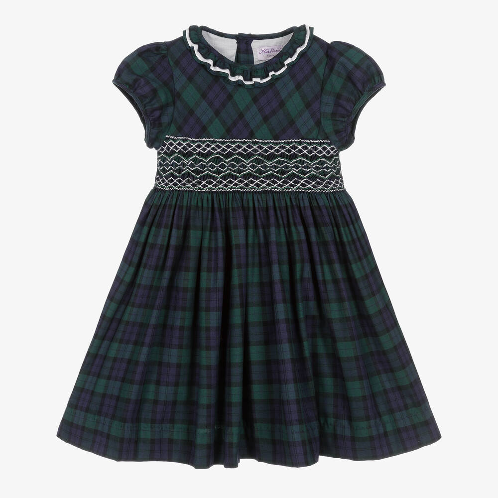 Kidiwi-Girls Navy Blue & Green Tartan Dress | Childrensalon Outlet
