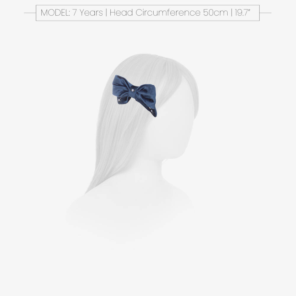 Kidiwi-Girls Navy Blue Velvet Bow Hair Clip with Floral Embroidery | Childrensalon Outlet