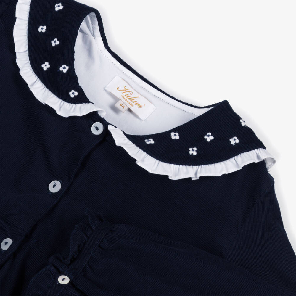 Kidiwi-Girls Navy Embroidered Corduroy Dress | Childrensalon Outlet