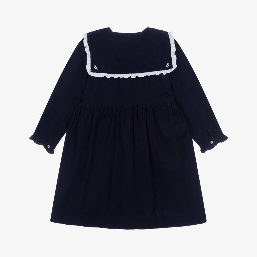 Kidiwi-Girls Navy Embroidered Corduroy Dress | Childrensalon Outlet