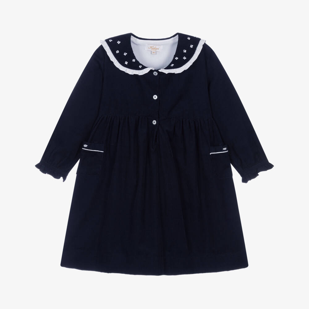 Kidiwi-Girls Navy Embroidered Corduroy Dress | Childrensalon Outlet