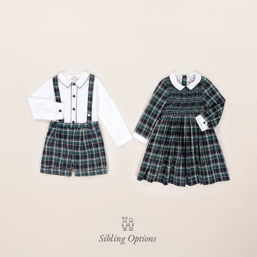 Kidiwi-Girls Navy & Green Tartan Dress | Childrensalon Outlet