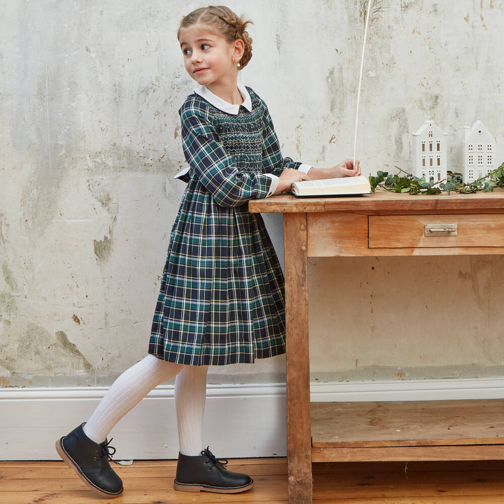 Kidiwi-Girls Navy & Green Tartan Dress | Childrensalon Outlet