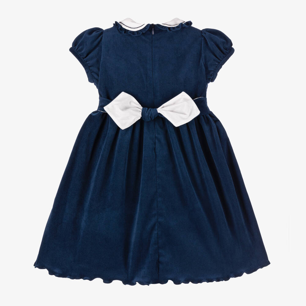 Kidiwi-Girls Navy Velvet Embroidered Dress | Childrensalon Outlet