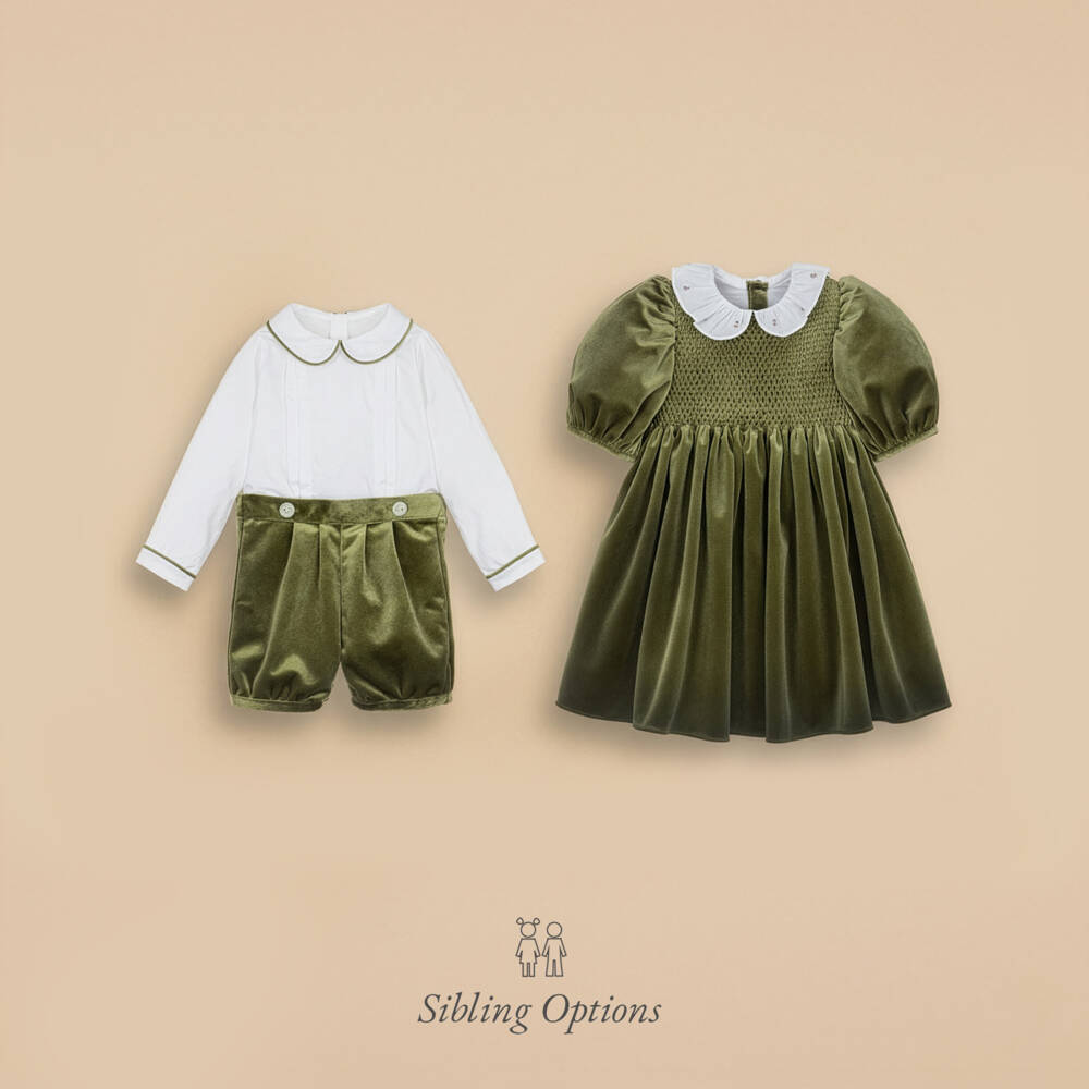 Kidiwi-Girls Olive Green Smocked Velvet Dress | Childrensalon Outlet
