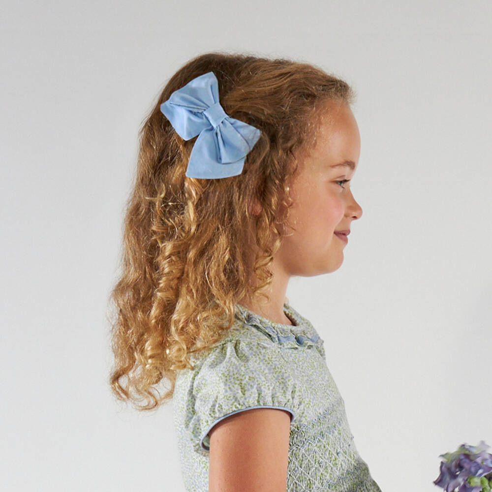 Kidiwi-Girls Pale Blue Cotton Hair Clip (12cm) | Childrensalon Outlet
