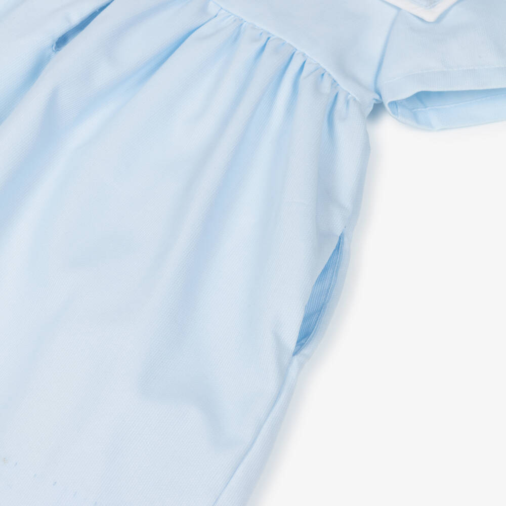Kidiwi-Girls Pale Blue Dress with Hand-Embroidered Floral Sailor Collar | Childrensalon Outlet
