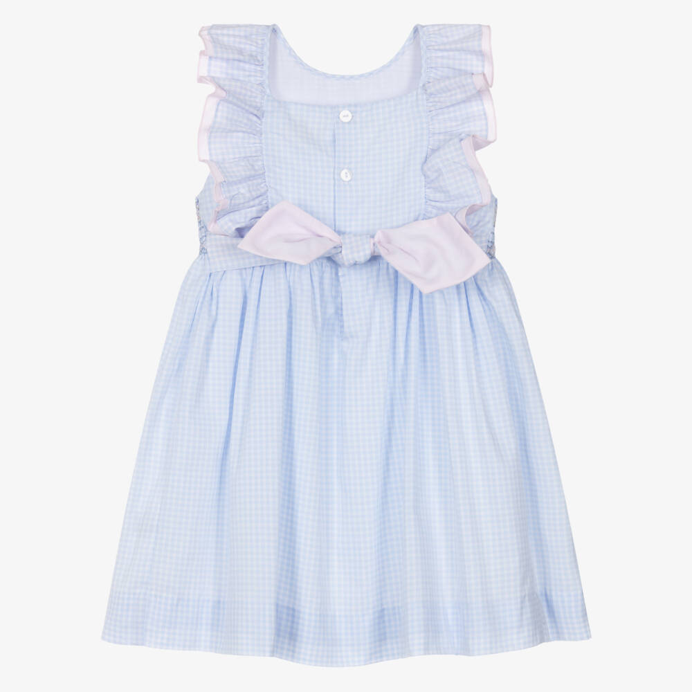 Kidiwi-Girls Pale Blue Gingham Hand-Smocked Dress | Childrensalon Outlet