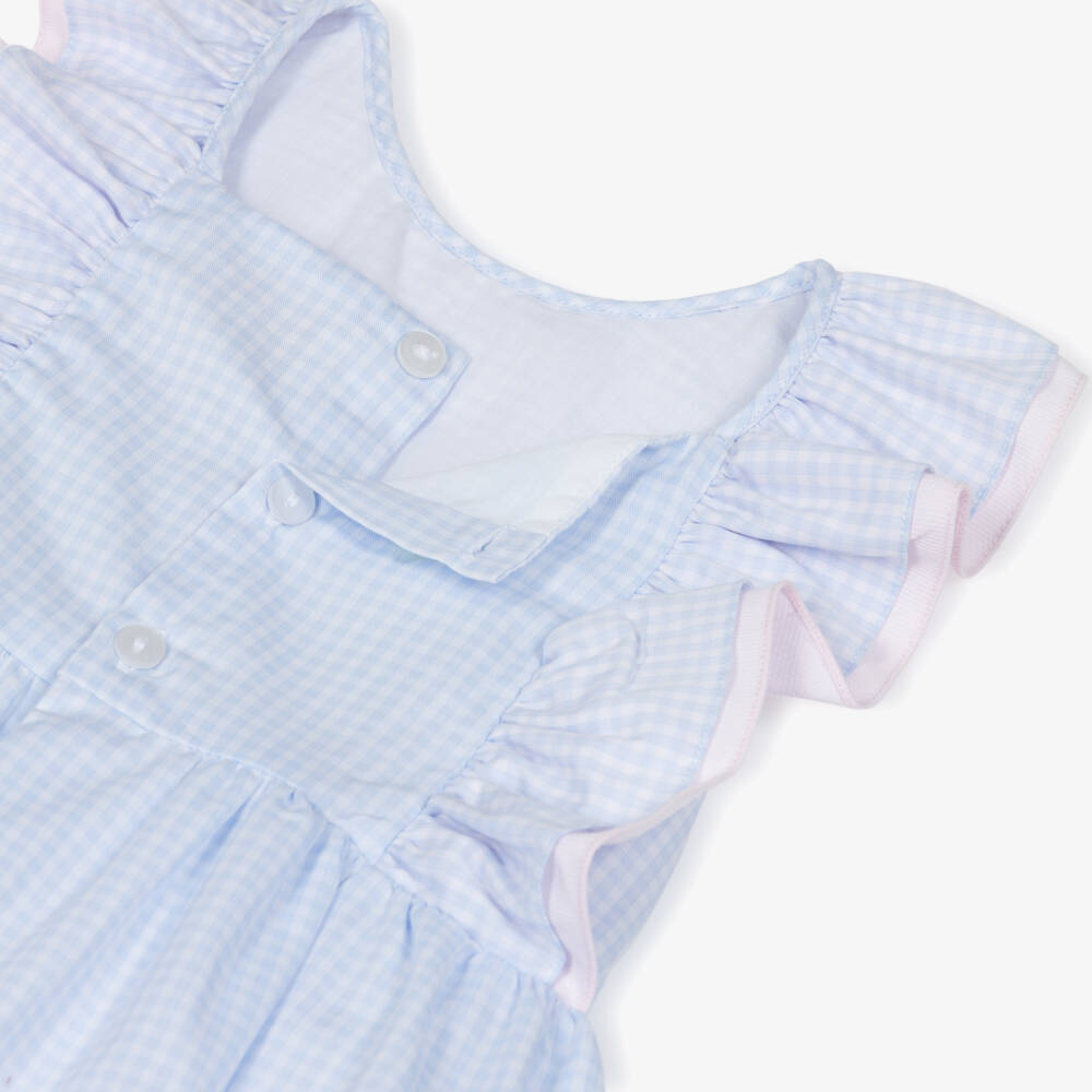 Kidiwi-Girls Pale Blue Gingham Hand-Smocked Dress | Childrensalon Outlet