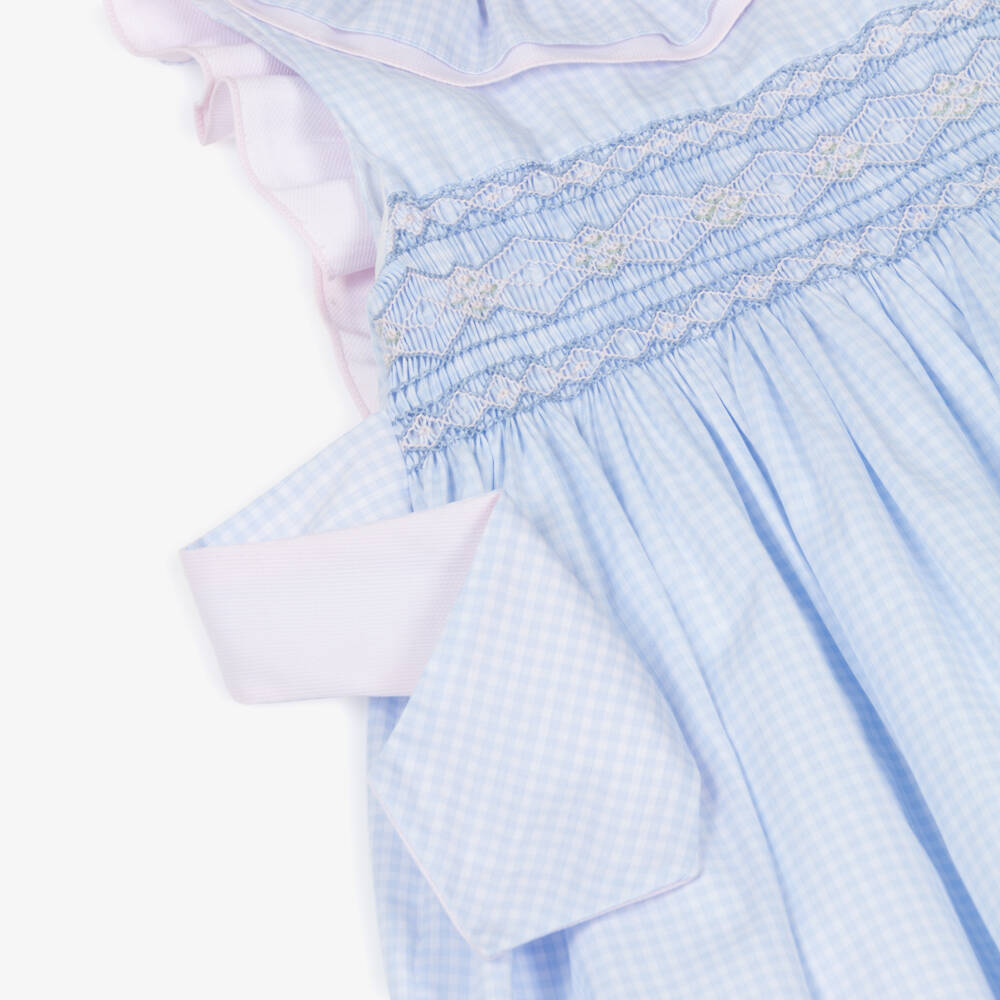Kidiwi-Girls Pale Blue Gingham Hand-Smocked Dress | Childrensalon Outlet