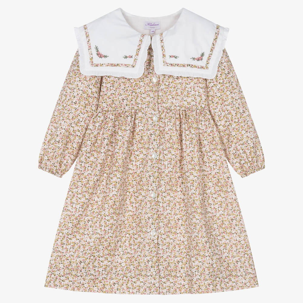 Kidiwi - Girls Pale Pink Cotton Floral Dress | Childrensalon