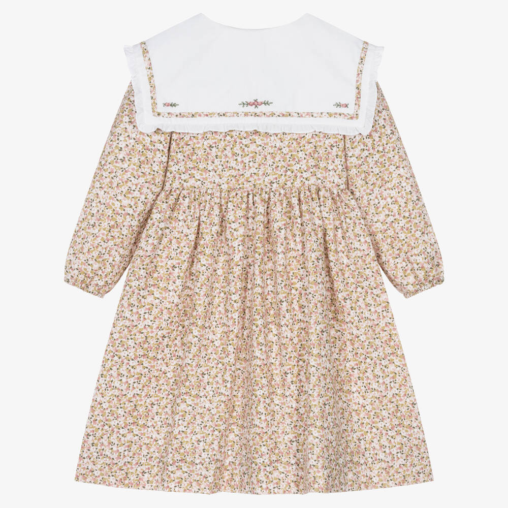 Kidiwi-Girls Pale Pink Cotton Floral Dress | Childrensalon Outlet