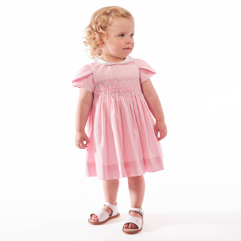 Kidiwi-Girls Pale Pink Cotton Hand-Smocked Dress | Childrensalon Outlet