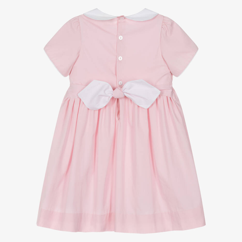 Kidiwi-Girls Pale Pink Cotton Hand-Smocked Dress | Childrensalon Outlet