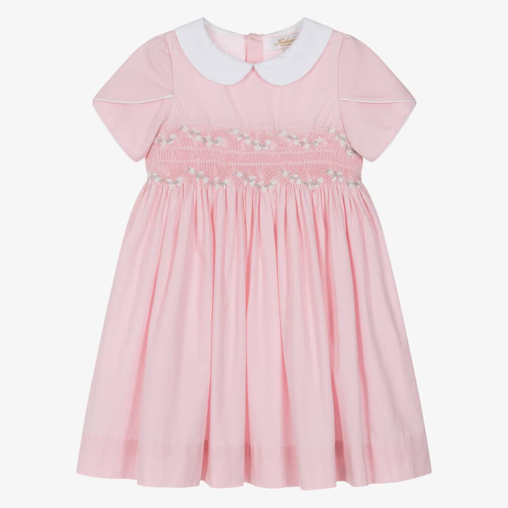 Kidiwi-Girls Pale Pink Cotton Hand-Smocked Dress | Childrensalon Outlet