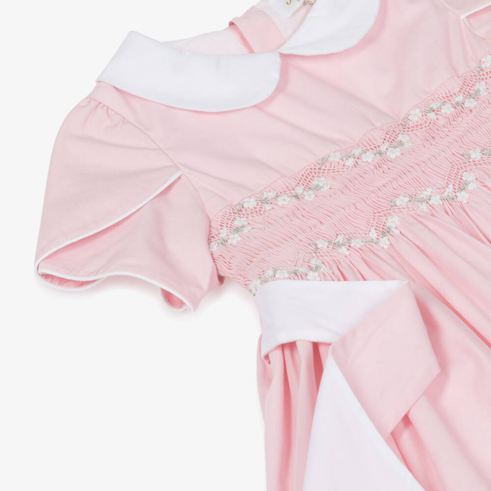 Kidiwi-Girls Pale Pink Cotton Hand-Smocked Dress | Childrensalon Outlet