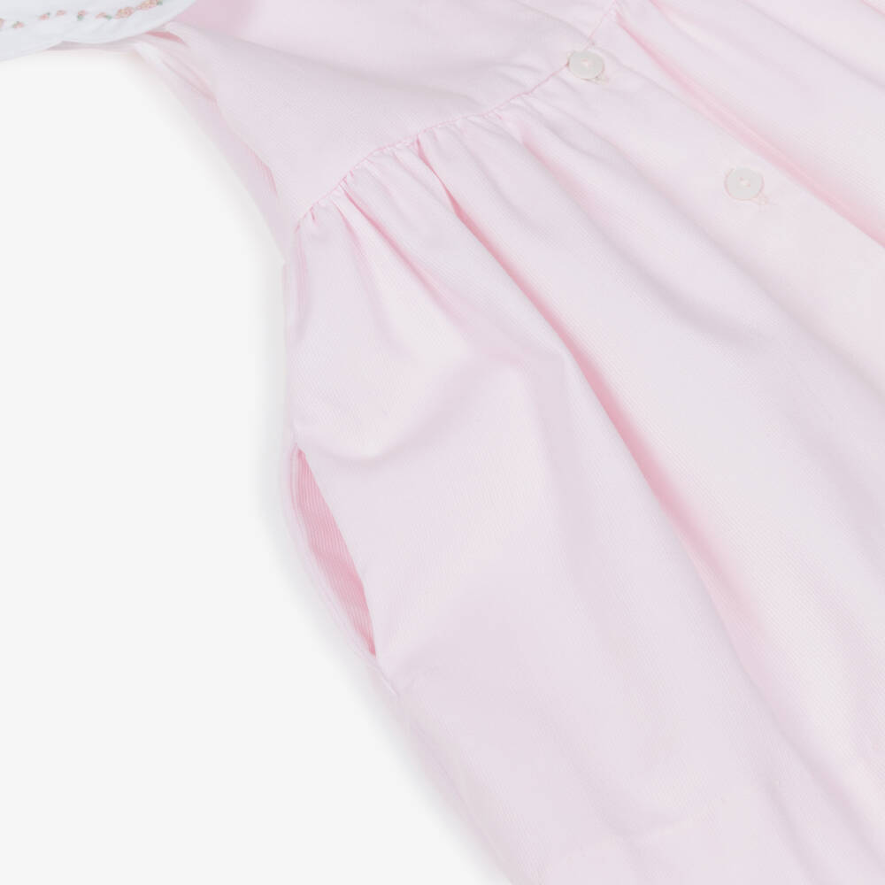 Kidiwi-Girls Pale Pink Dress with Hand-Embroidered Floral Collar | Childrensalon Outlet