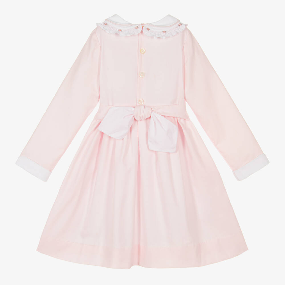 Kidiwi-فستان قطن بتطريز سموك لون زهري | Childrensalon Outlet