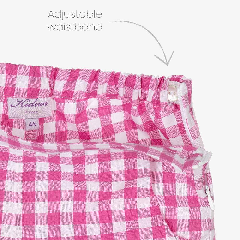 Kidiwi-Girls Pink Cotton Checked Shorts Set | Childrensalon Outlet