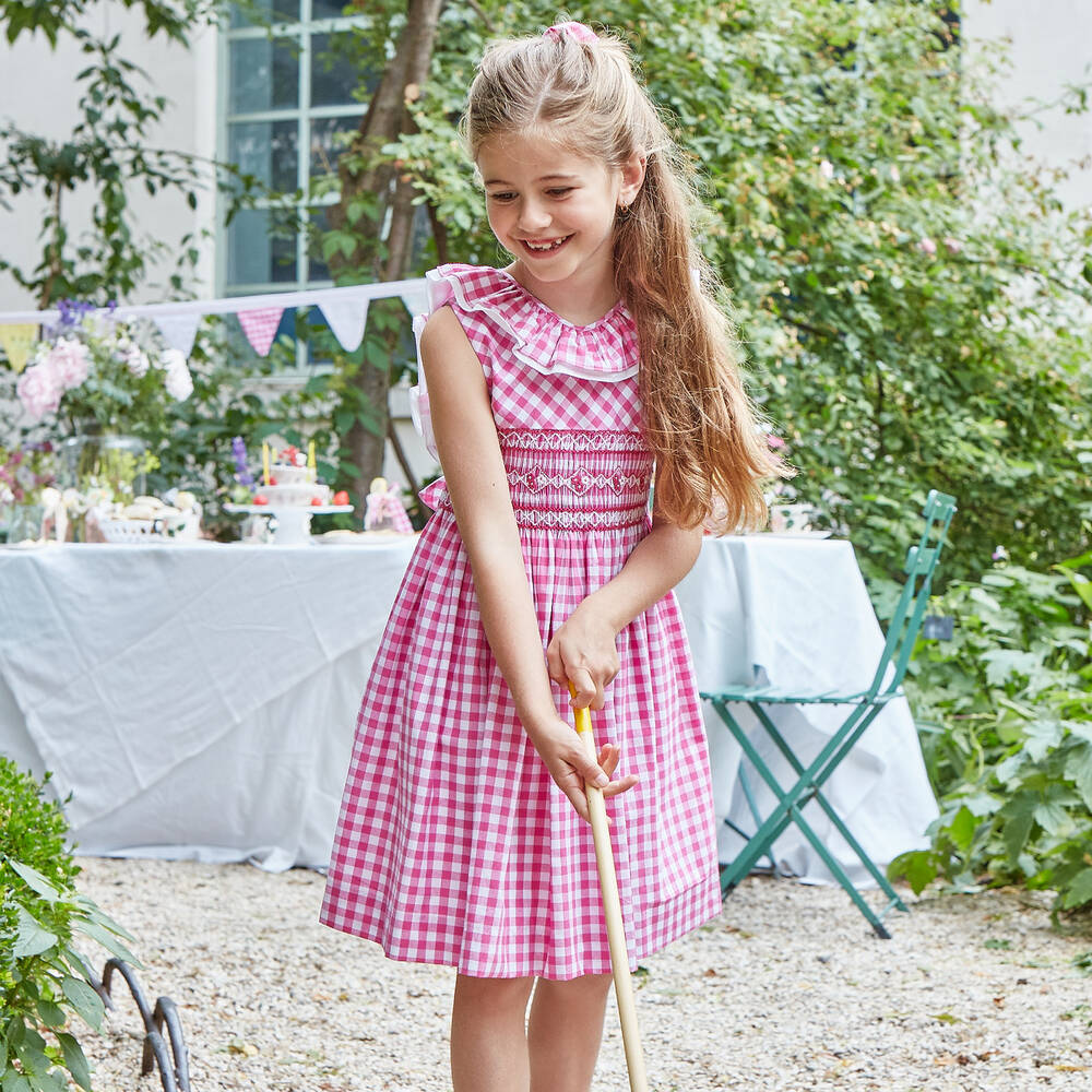 Kidiwi-Girls Pink Cotton Gingham Check Dress | Childrensalon Outlet