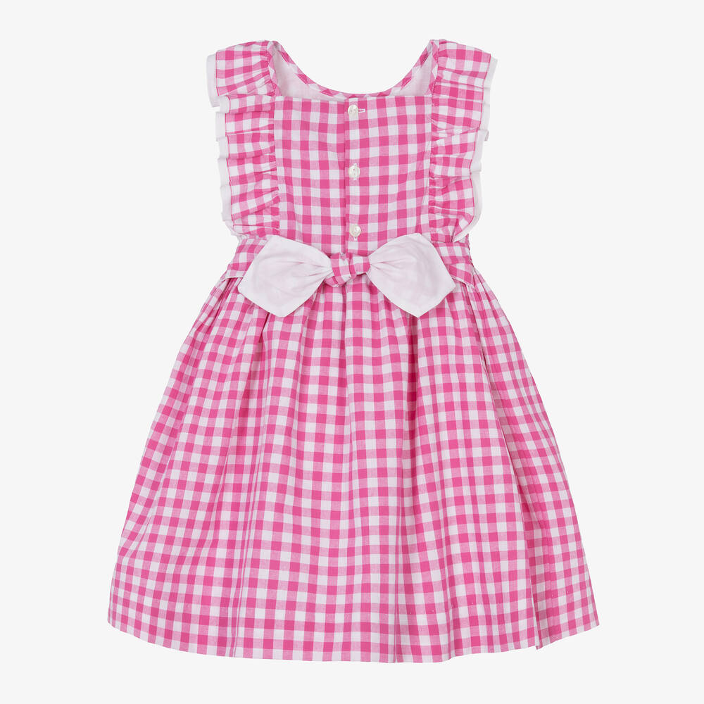 Kidiwi-Girls Pink Cotton Gingham Check Dress | Childrensalon Outlet