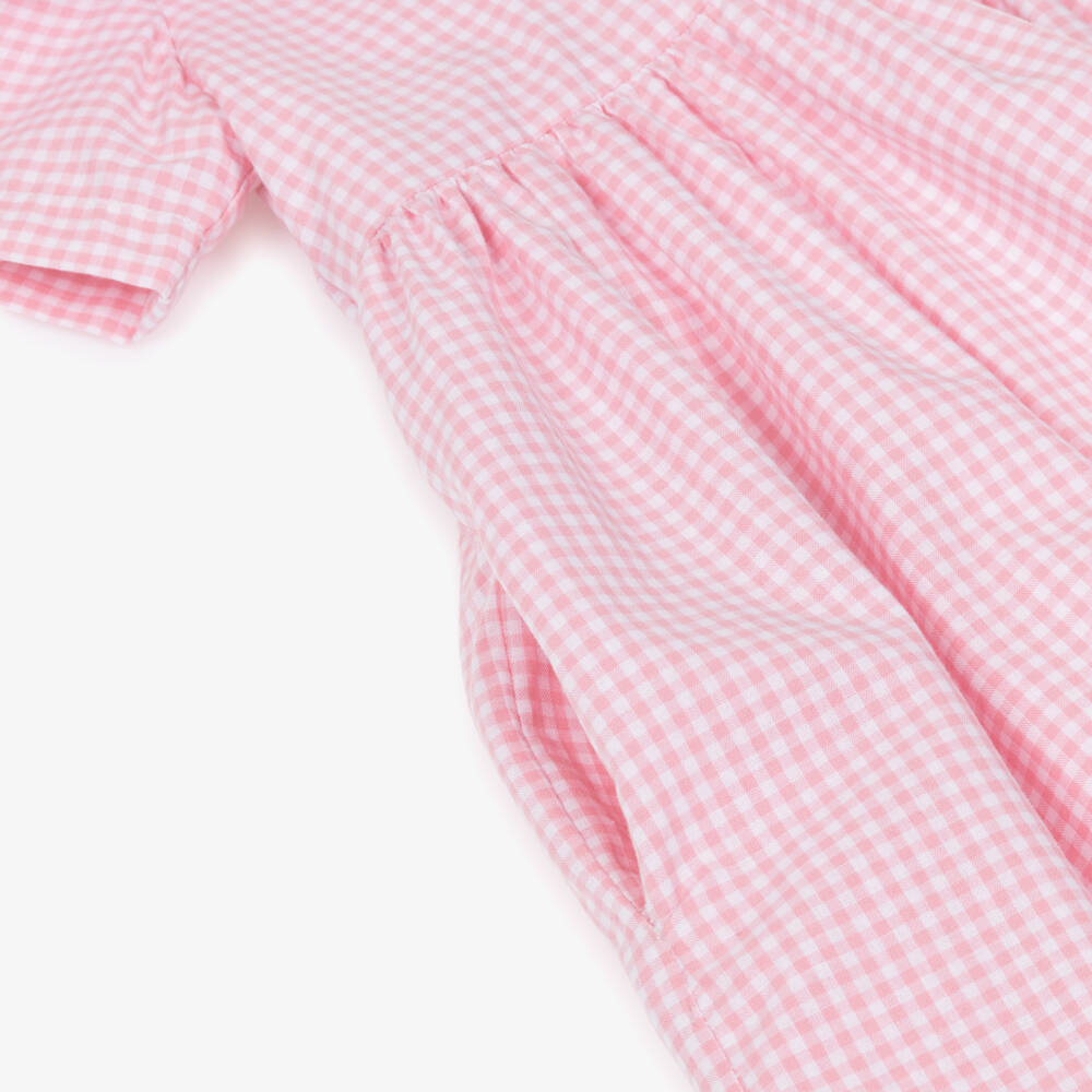 Kidiwi-Girls Pink Cotton Gingham Dress with Floral Sailor Collar | Childrensalon Outlet