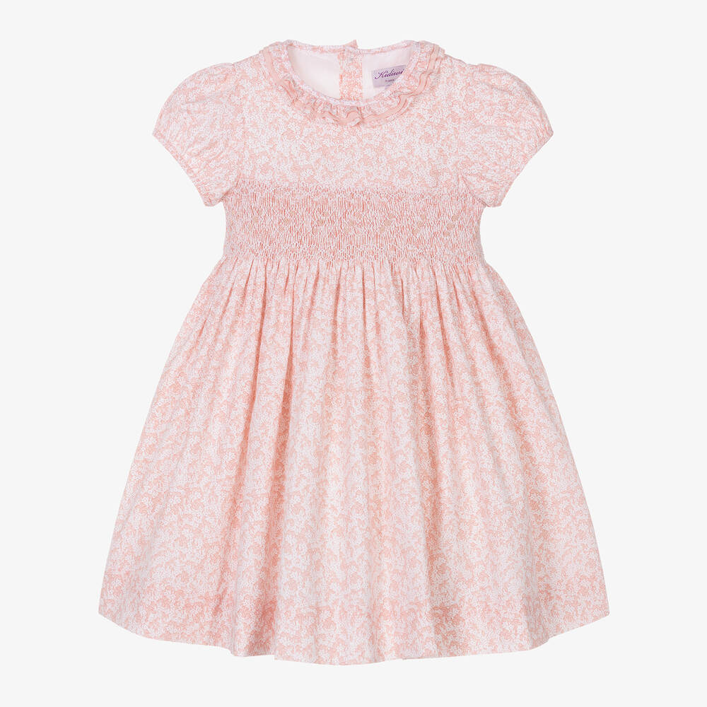 Kidiwi-Girls Pink Cotton Smocked Floral Dress | Childrensalon Outlet