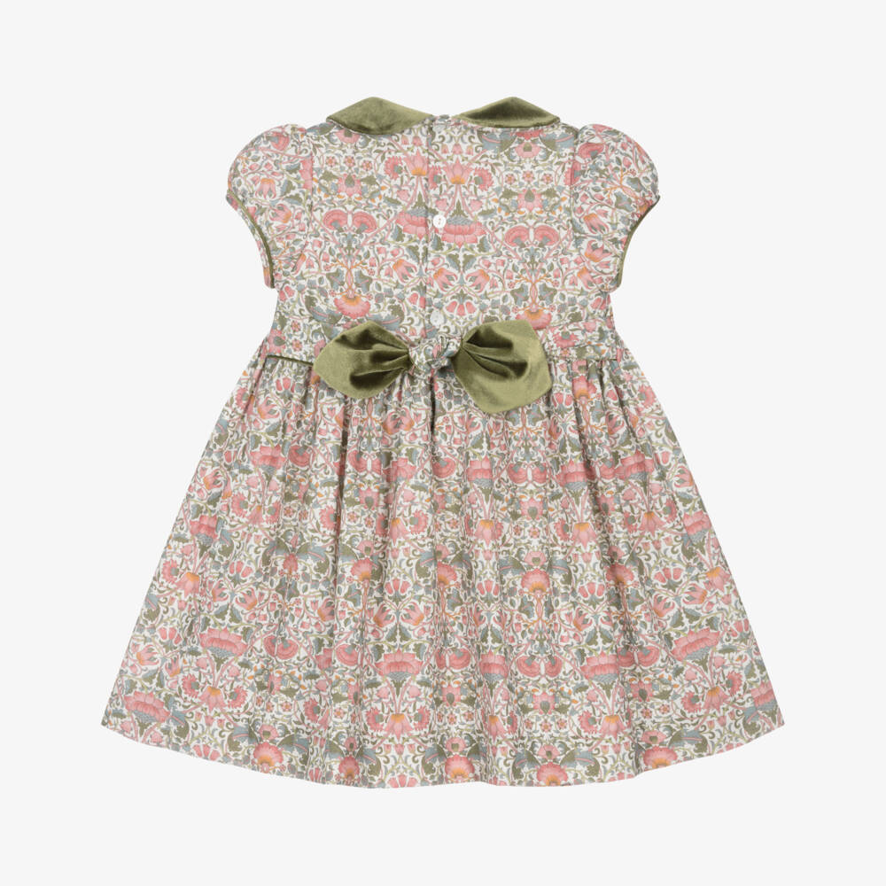 Kidiwi-Girls Pink Floral Hand-Smocked Cotton Dress | Childrensalon Outlet