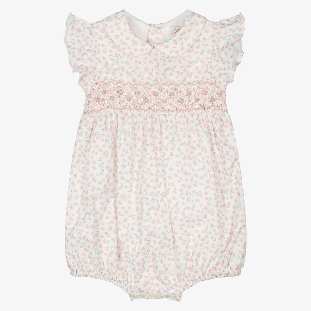 Kidiwi-Girls Pink Floral Handcrafted Cotton Suit | Childrensalon Outlet