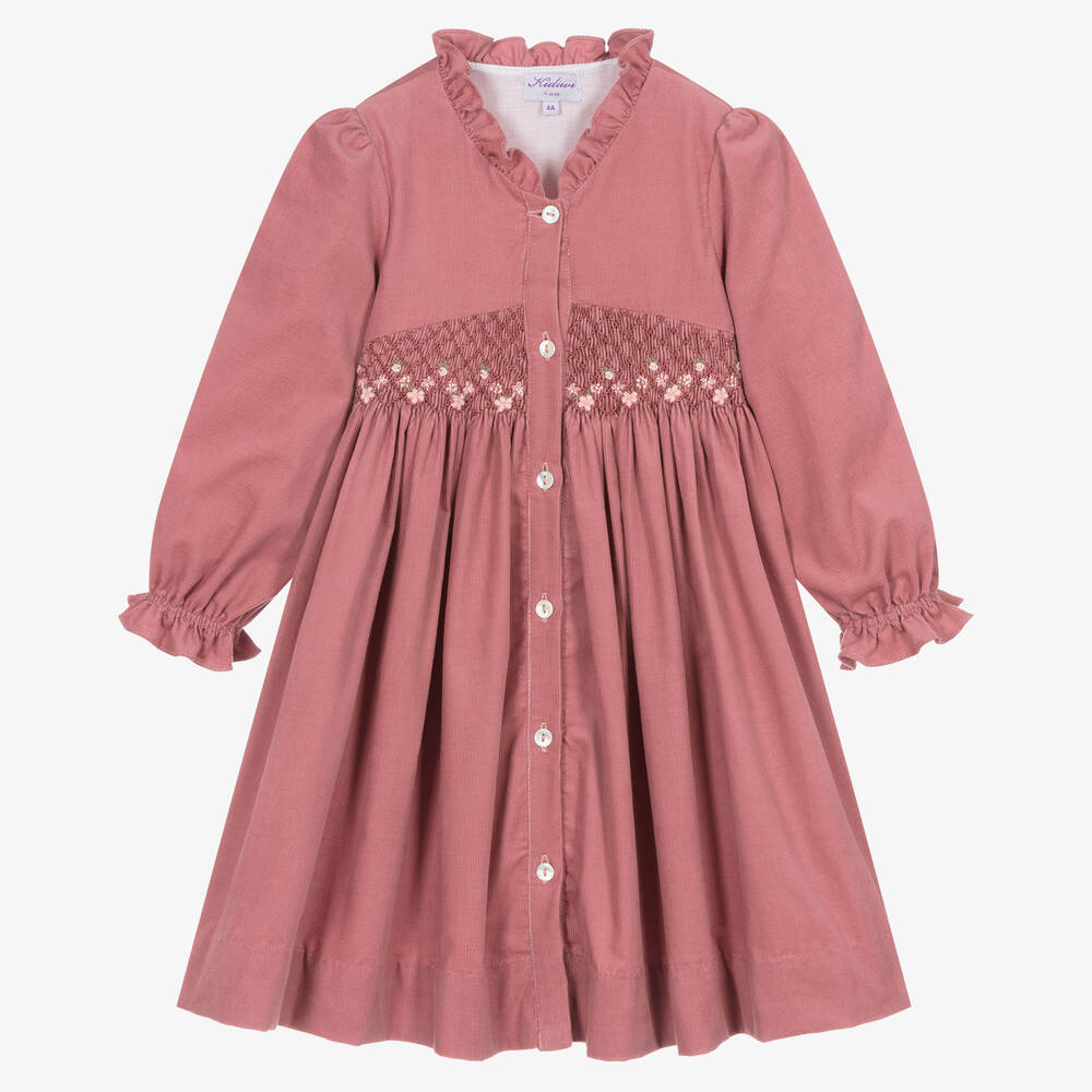 Kidiwi - Girls Pink Needlecord Smocked Dress | Childrensalon