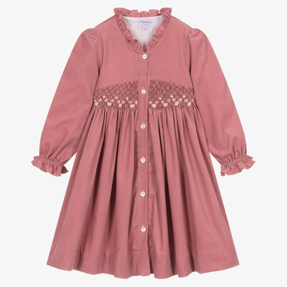 Kidiwi - Rosa gesmoktes Kleid aus Feincord | Childrensalon