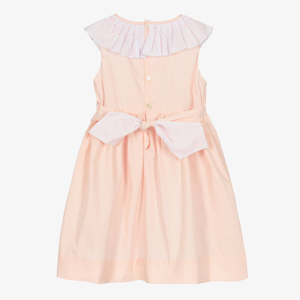 Kidiwi-Girls Pink Pleated Collar Cotton Dress | Childrensalon Outlet