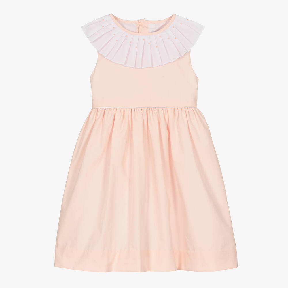 Kidiwi - Girls Pink Pleated Collar Cotton Dress | Childrensalon