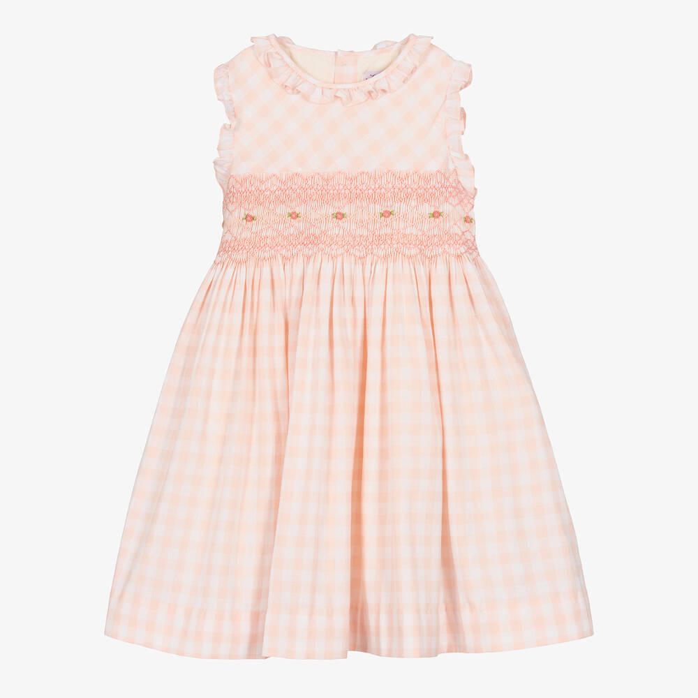 Kidiwi - Girls Pink Smocked Cotton Gingham Dress | Childrensalon