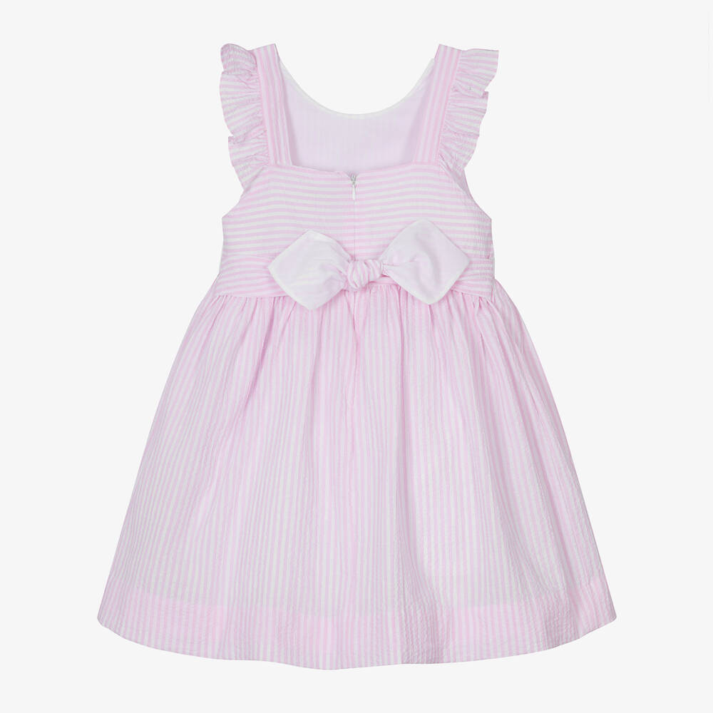 Kidiwi-Girls Pink & White Cotton Smocked Dress | Childrensalon Outlet
