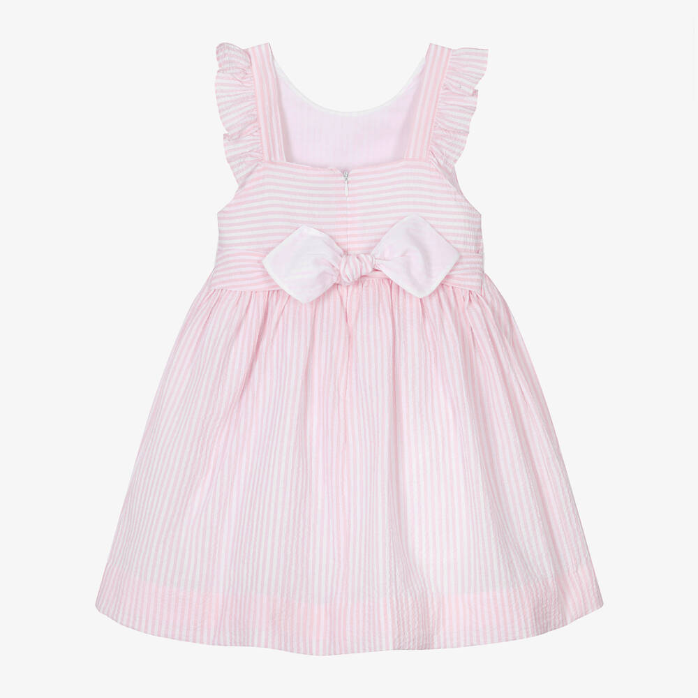 Kidiwi-Girls Pink & White Cotton Smocked Dress | Childrensalon Outlet
