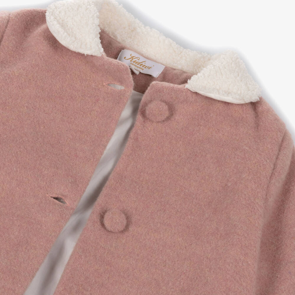 Kidiwi-Girls Pink Wool Coat with Bouclé Collar | Childrensalon Outlet