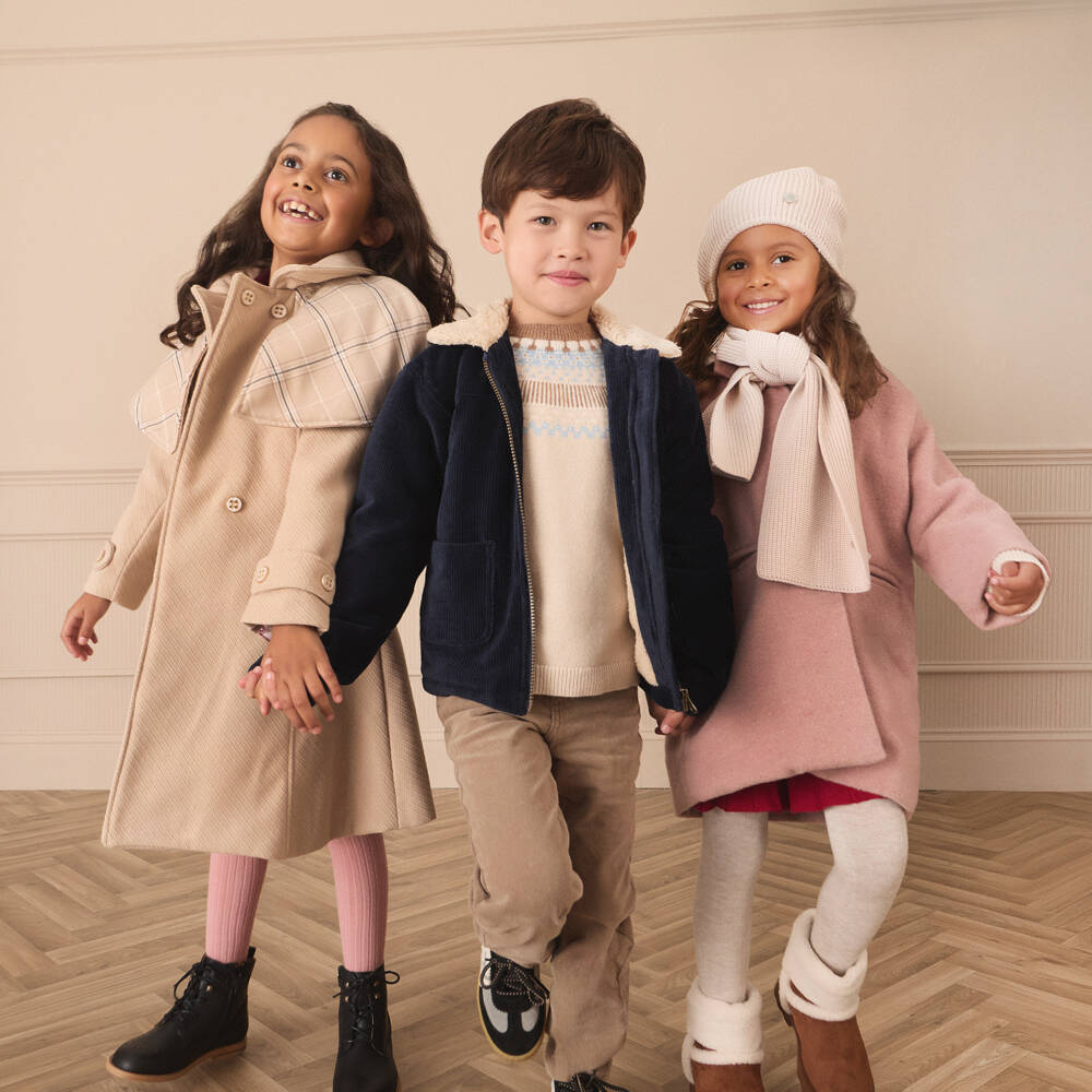 Kidiwi-Girls Pink Wool Coat with Bouclé Collar | Childrensalon Outlet