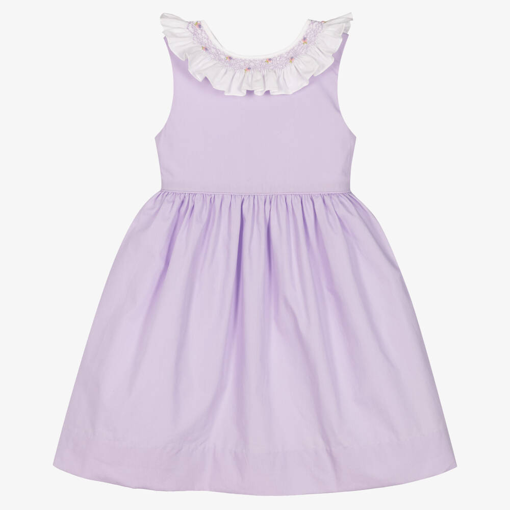 Kidiwi - Girls Purple Smocked Cotton Dress | Childrensalon