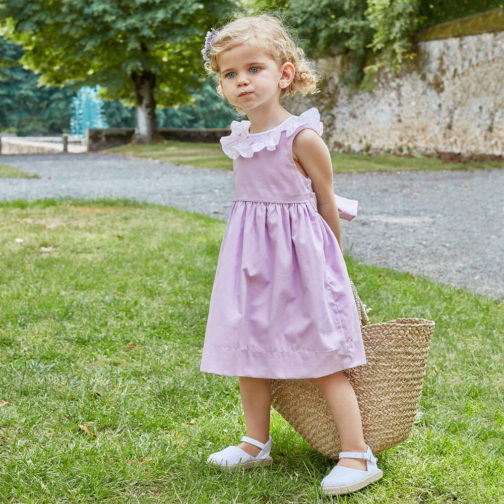 Kidiwi-Фиолетовое хлопковое платье со сборками | Childrensalon Outlet