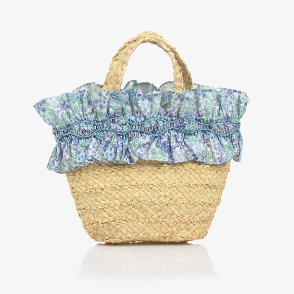 Kidiwi-Girls Raffia Bag with Floral Frill | Childrensalon Outlet