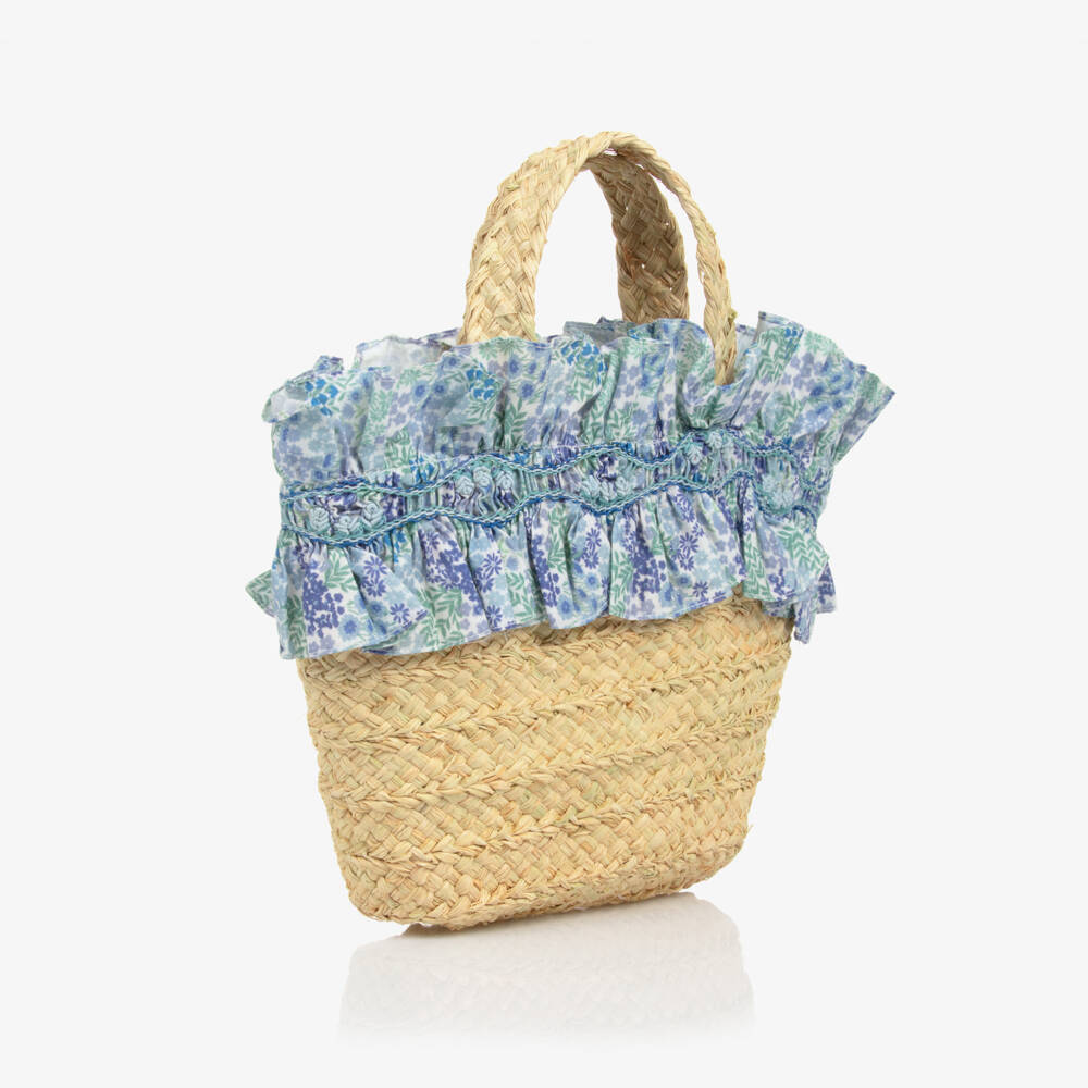 Kidiwi-Girls Raffia Bag with Floral Frill | Childrensalon Outlet