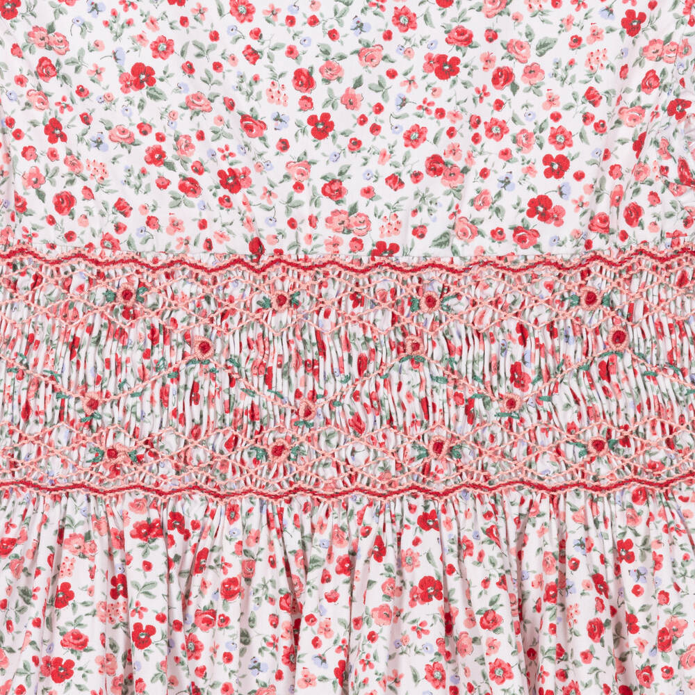 Kidiwi-Girls Red Cotton Floral Dress | Childrensalon Outlet