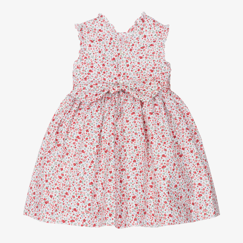Kidiwi-Girls Red Cotton Floral Dress | Childrensalon Outlet
