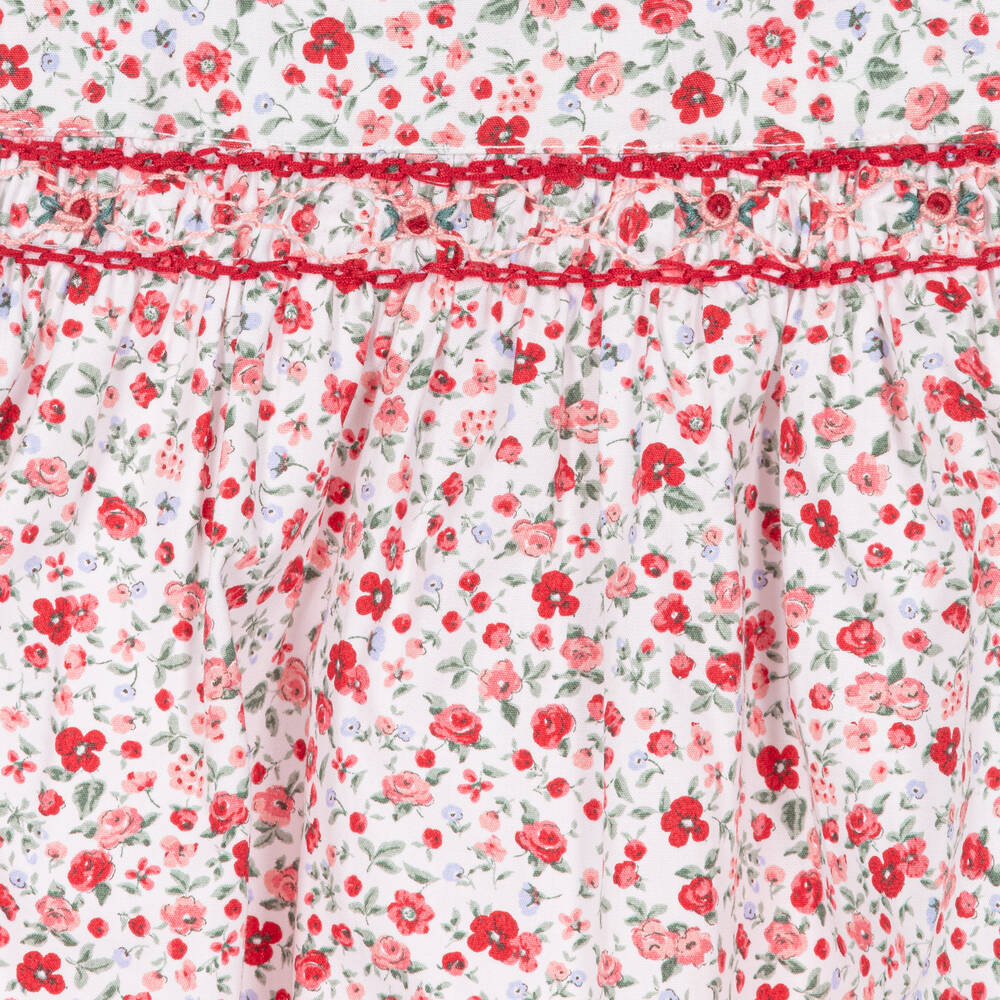 Kidiwi-Girls Red Cotton Floral Shorts Set | Childrensalon Outlet