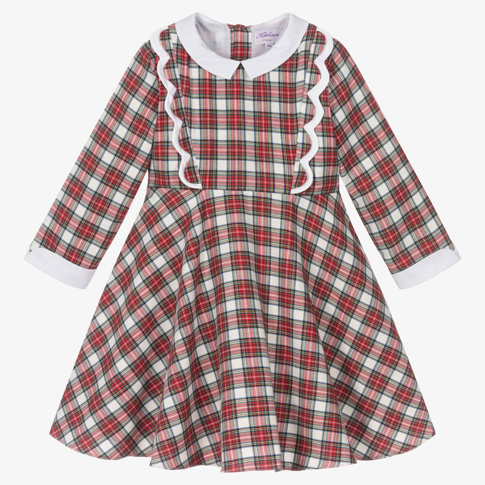 Kidiwi - Girls Red Cotton Tartan Dress  | Childrensalon