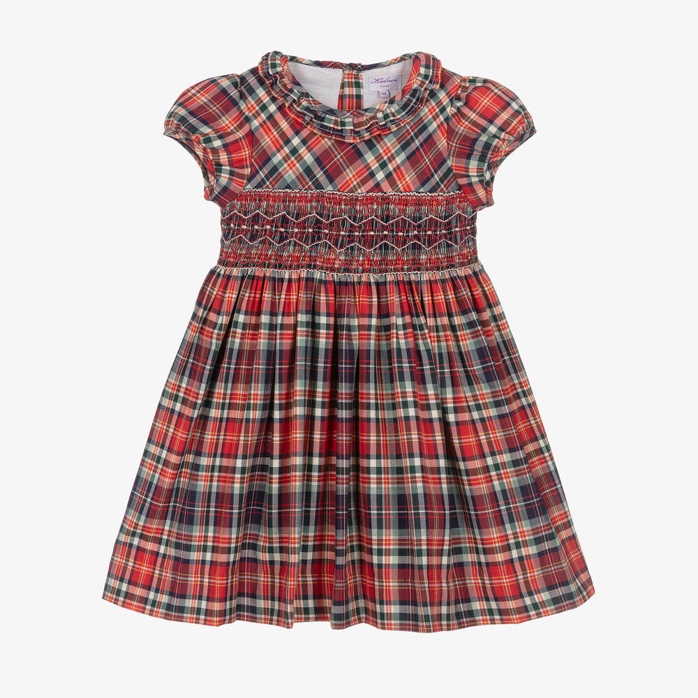Kidiwi - Girls Red Tartan Smocked Dress | Childrensalon