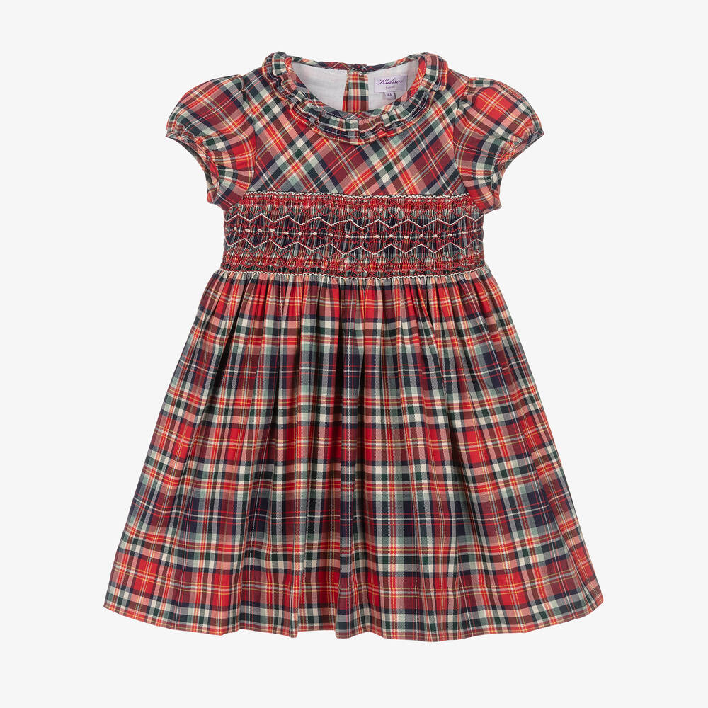 Kidiwi-Girls Red Tartan Smocked Dress | Childrensalon Outlet