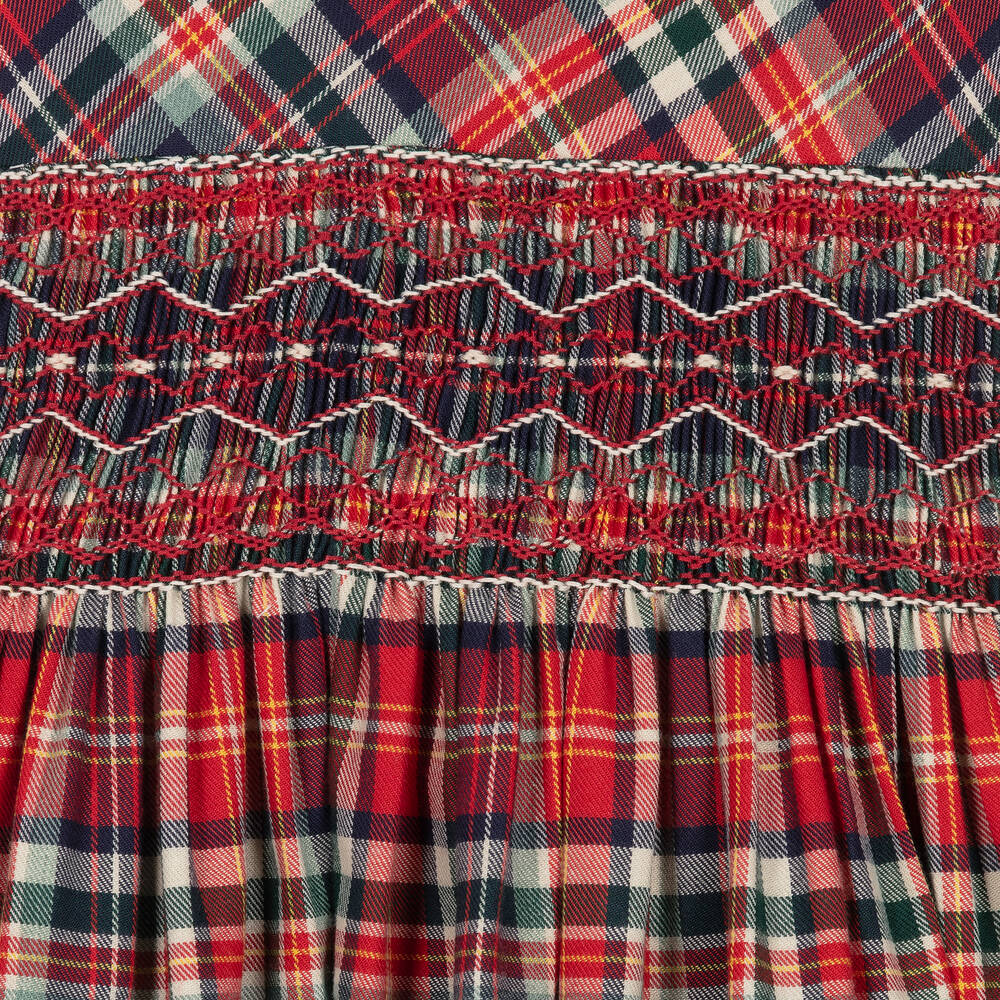 Kidiwi-Girls Red Tartan Smocked Dress | Childrensalon Outlet